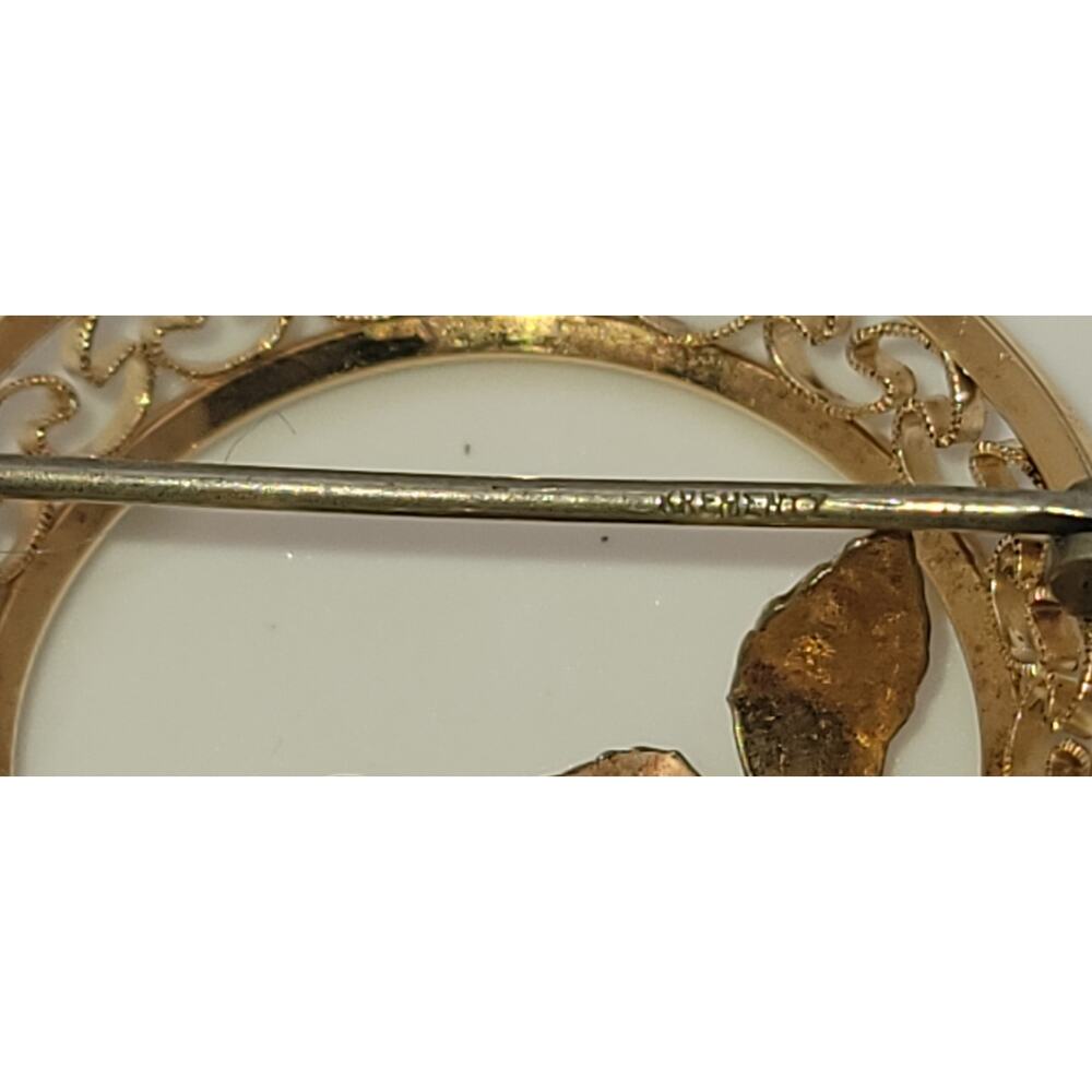 Vintage Krementz 14K Gold Overlay Rose Circle Brooch Pin - Picture 7 of 9